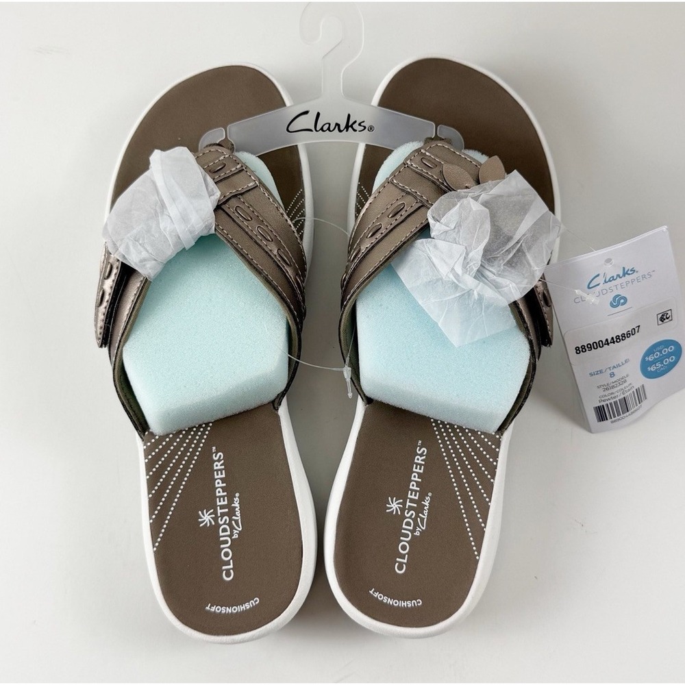 Cloudsteppers Clarks Breeze Opal H Flip-Flops Womens 8M Pewter Sandals NWT